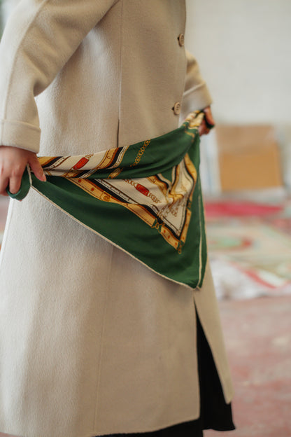 Vintage Mizan Silk Scarf - Emerald Green Chain Print, Elegant Sailor Design