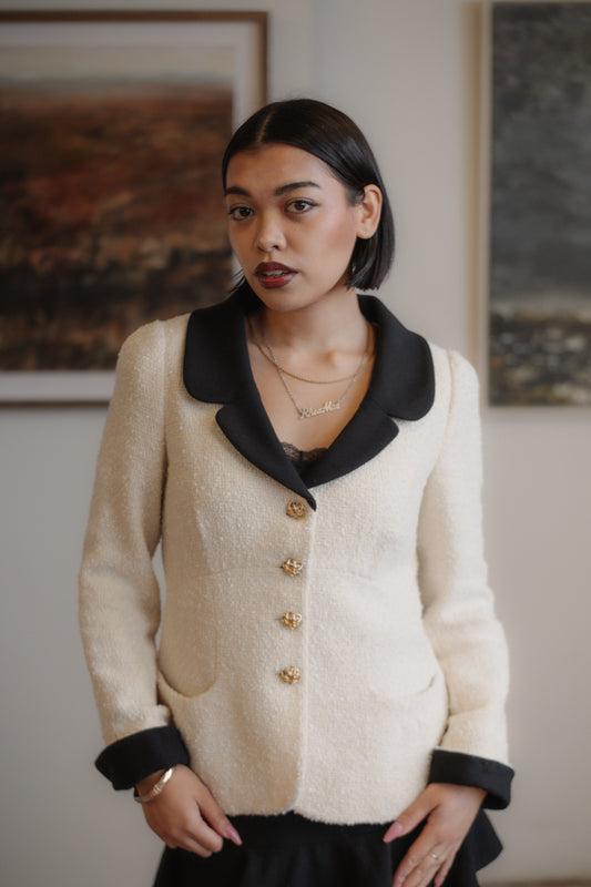 Luisa Spagnoli Bouclé Cream Blazer Size XS/S UK 6/8