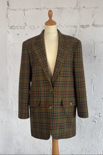 Houndstooth Check Green Wool Blazer Size M/L Women, Medium Men’s