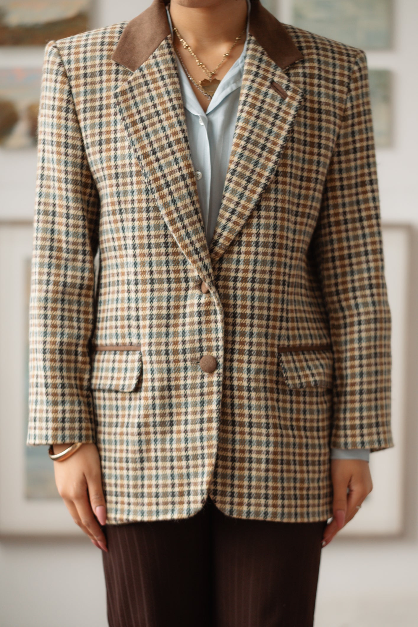Pierre Cardin Houndstooth Blazer with Suede Trim Size S/M UK 8/10