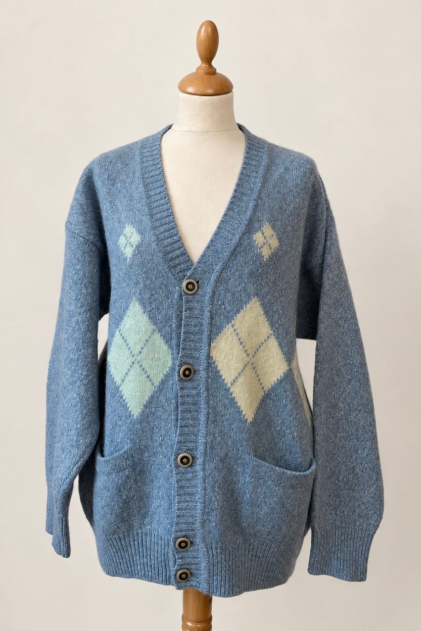 Blue Arglye Wool Cardigan