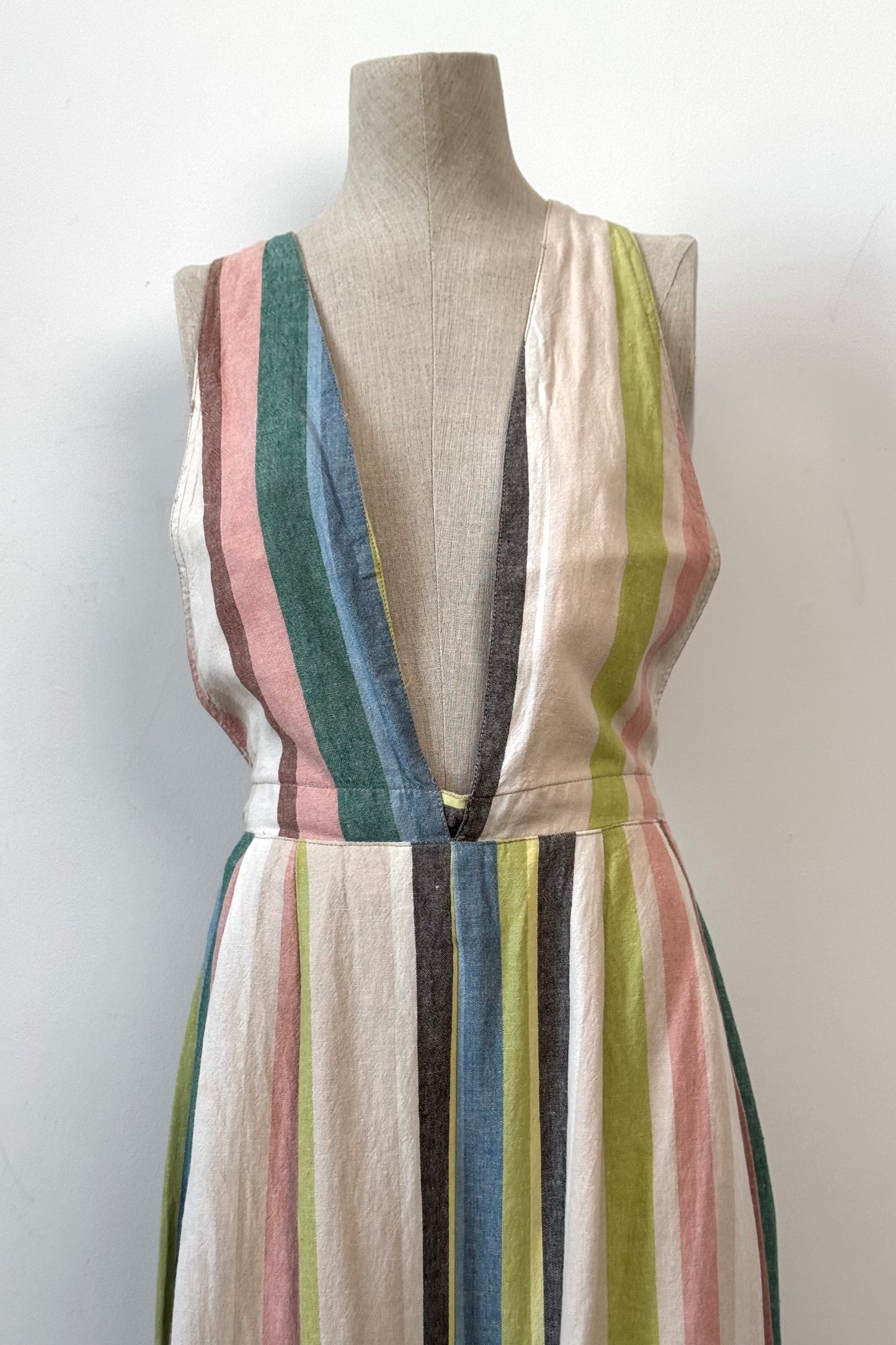 STRIPES LINEN JUMPSUIT SIZE L UK 12 EU 40