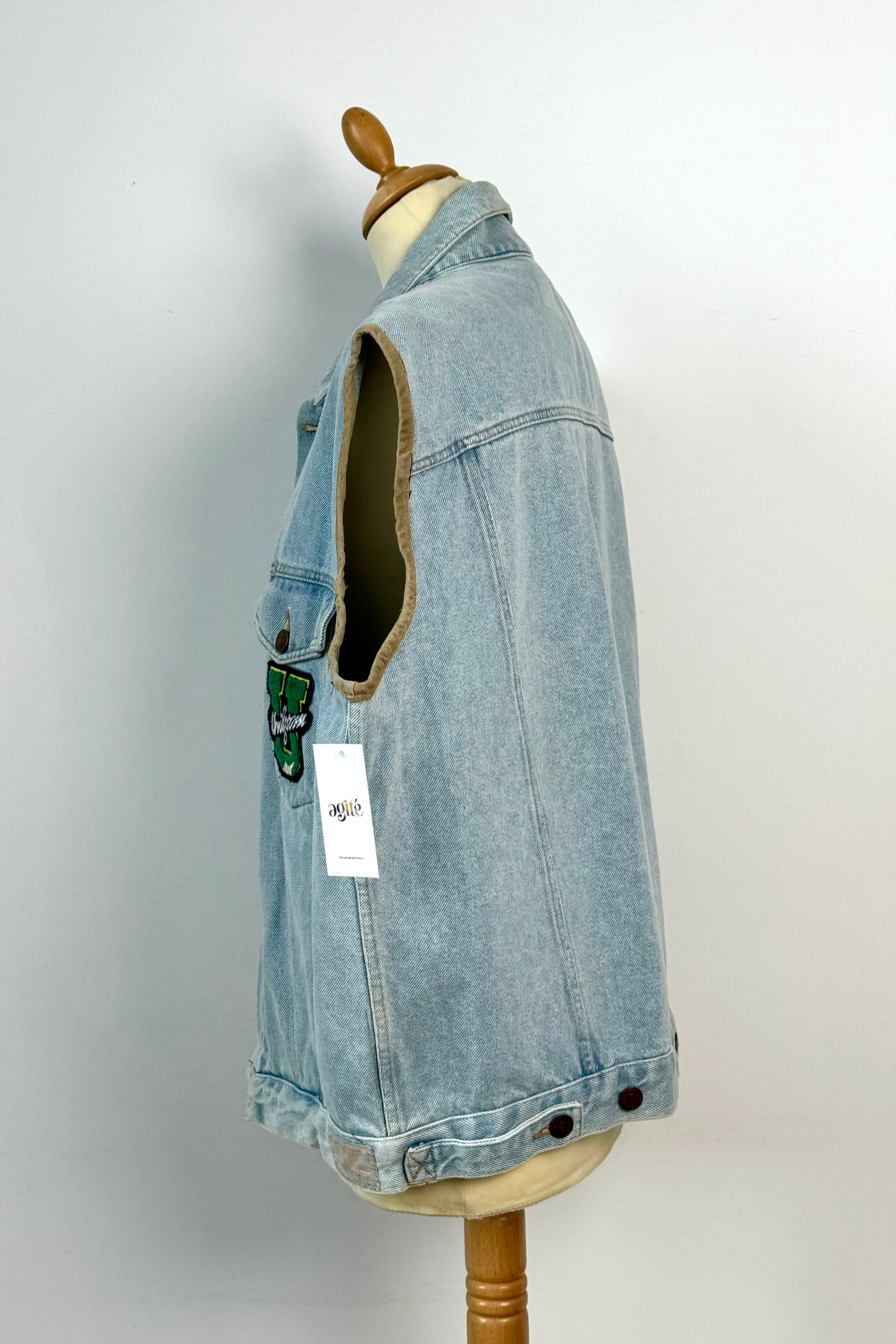 LIGHT BLUE DENIM VEST JACKET SIZE L 12 UK