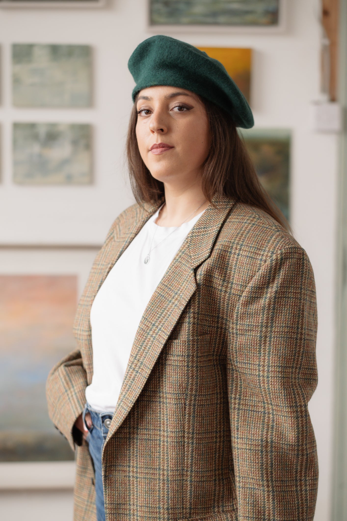 Yves Gerard Tweed Blazer in Brown-Green