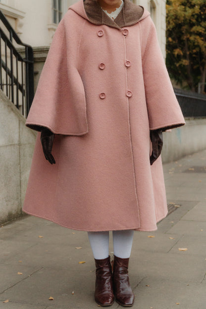 Light Pink and Muted Brown Reversible Poncho One Size