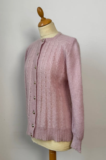 Mohair Round Collar Pink Cardigan Size S/M UK 8/10