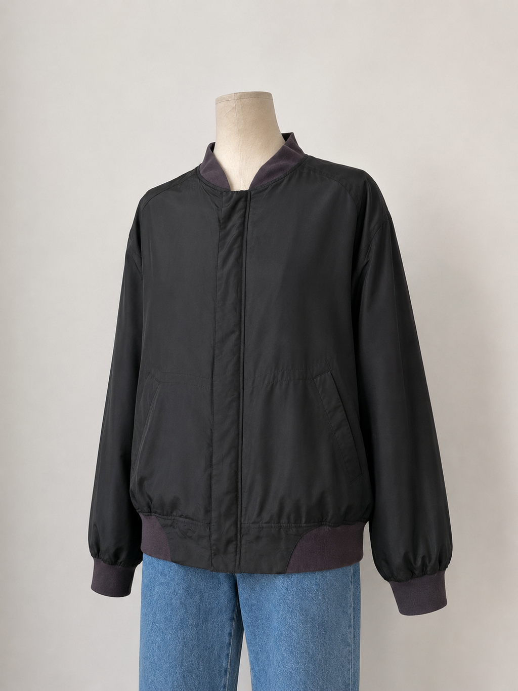 Quilted Black Silk Bomber Jacket