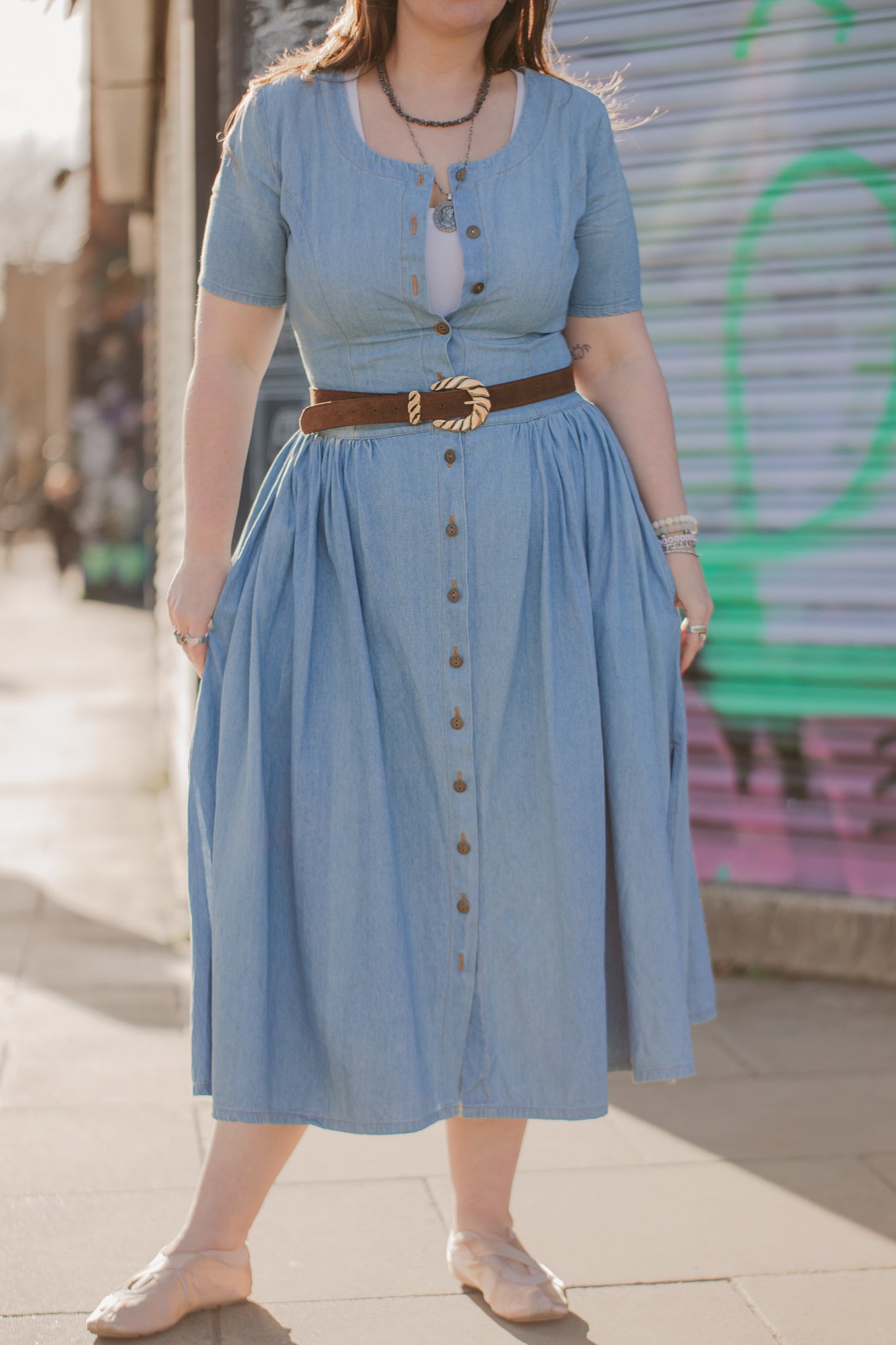 Light-wash Denim Midi Dress
