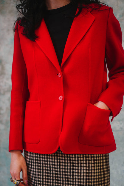 RED WOOL BLAZER SIZE S UK 6