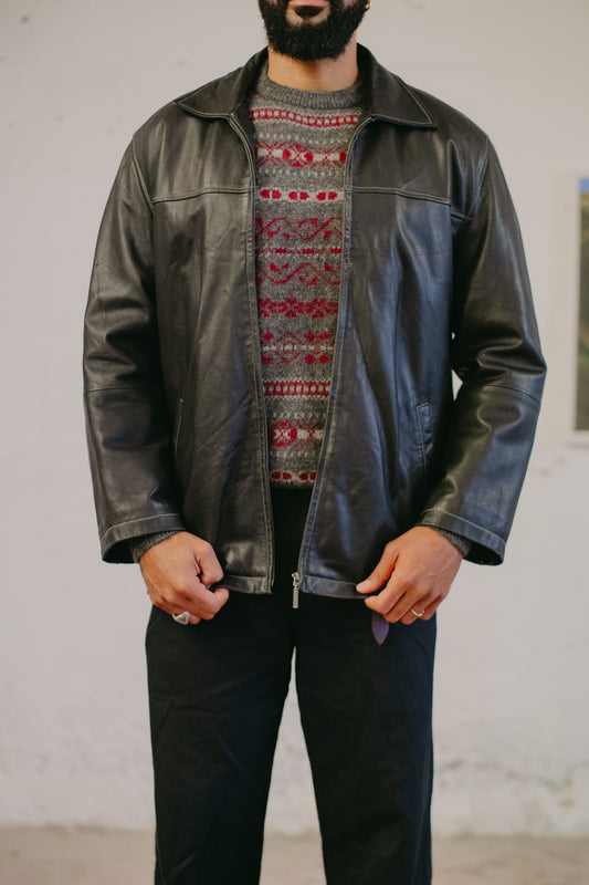 Leather Jacket Straight Zip Size XL UK 14