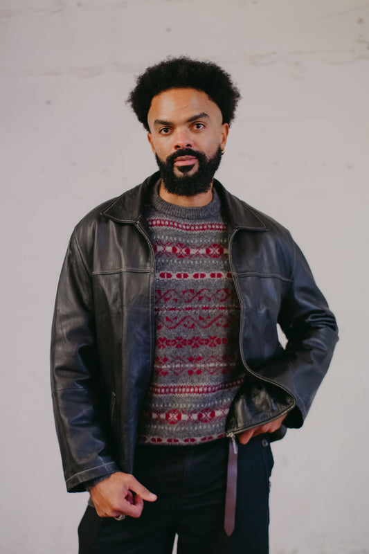 Leather Jacket Straight Zip Size XL UK 14