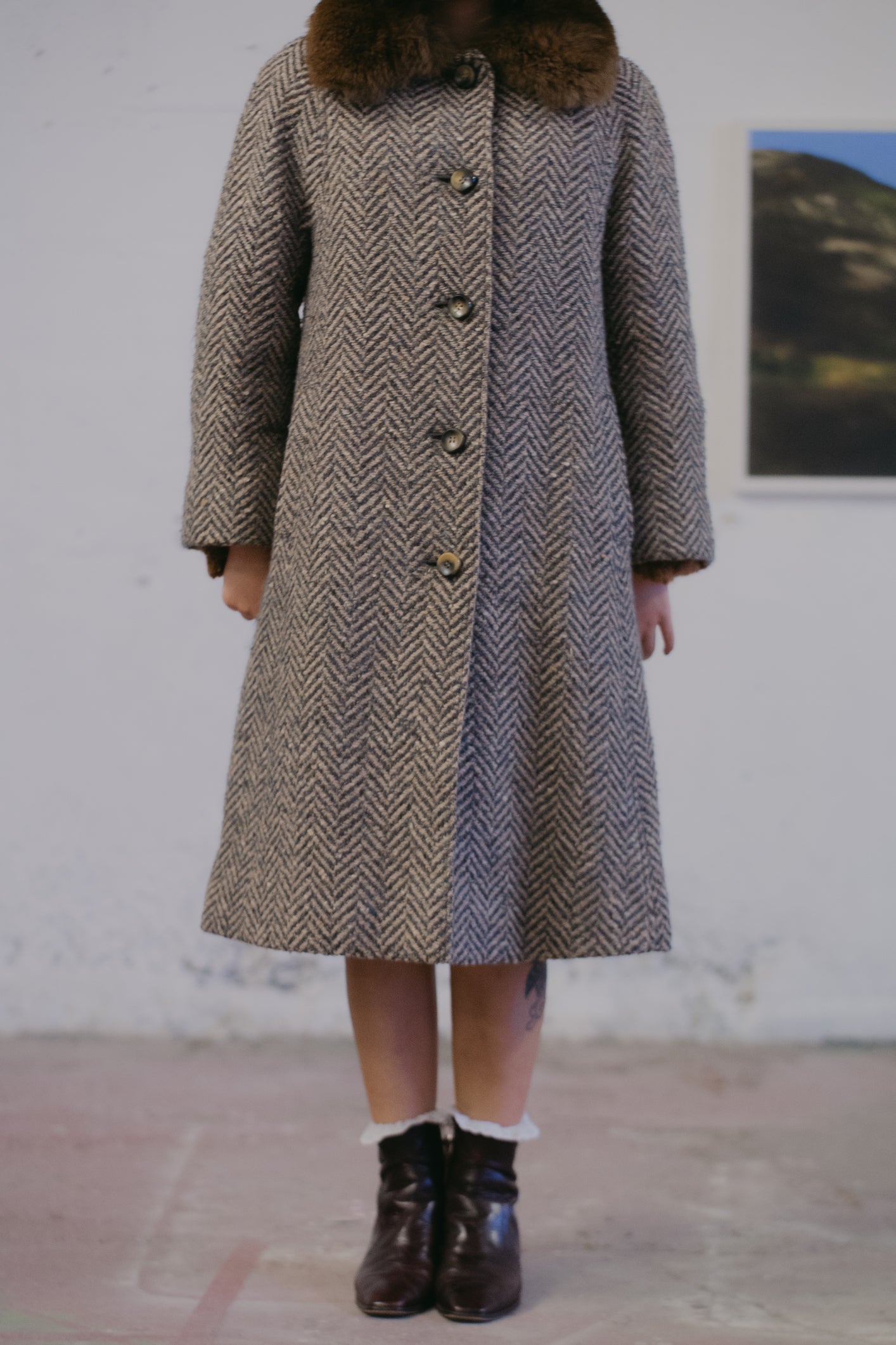 Herringbone Aquascutum Wool Coat in Size S UK 8