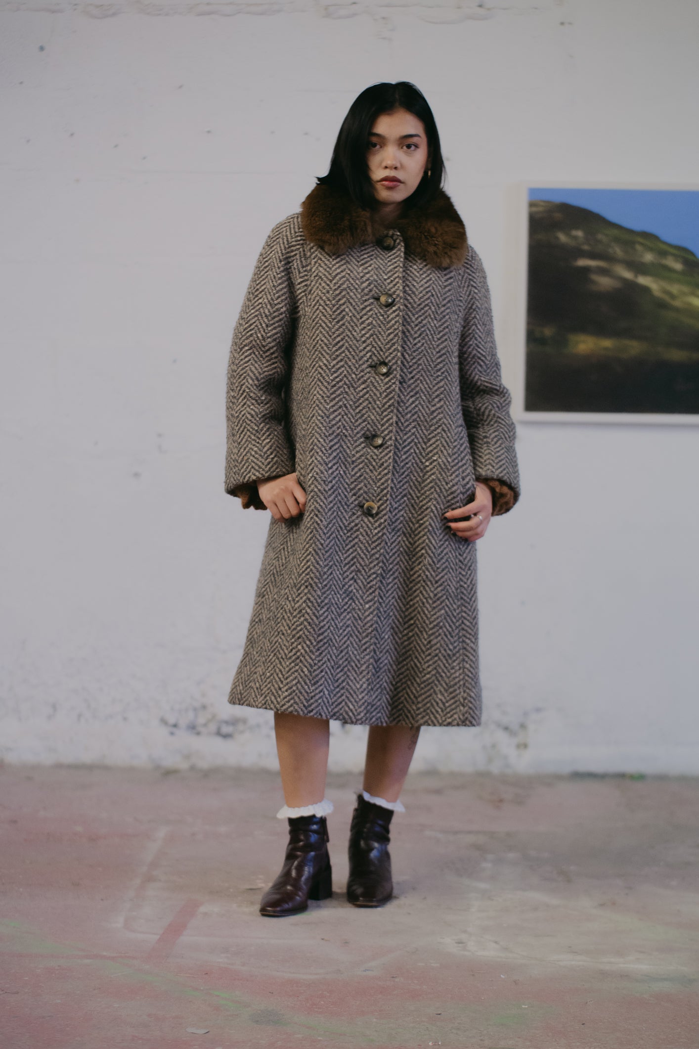 Herringbone Aquascutum Wool Coat in Size S UK 8