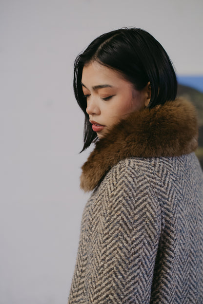 Herringbone Aquascutum Wool Coat in Size S UK 8