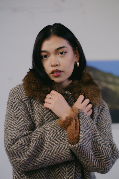 Herringbone Aquascutum Wool Coat in Size S UK 8