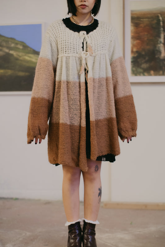 Three-Tone Wool Cardigan in Size M/L UK 10/12