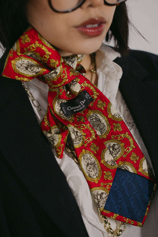 Christian Dior Red Baroque Silk Tie - Made in Italy