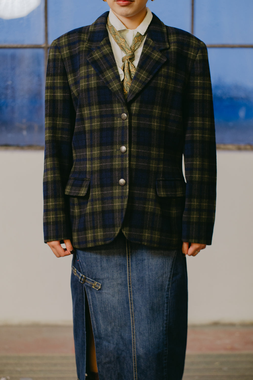 Max&Co Plaid Navy-green Blazer Jacket