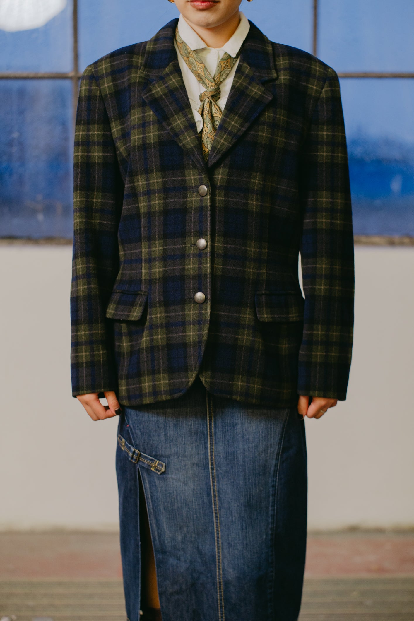 Max&Co Plaid Navy-green Blazer Jacket