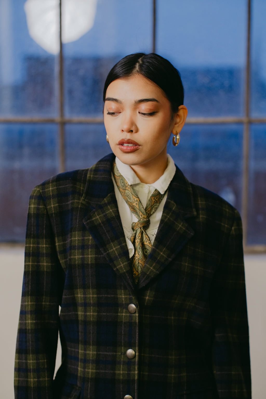 Max&Co Plaid Navy-green Blazer Jacket