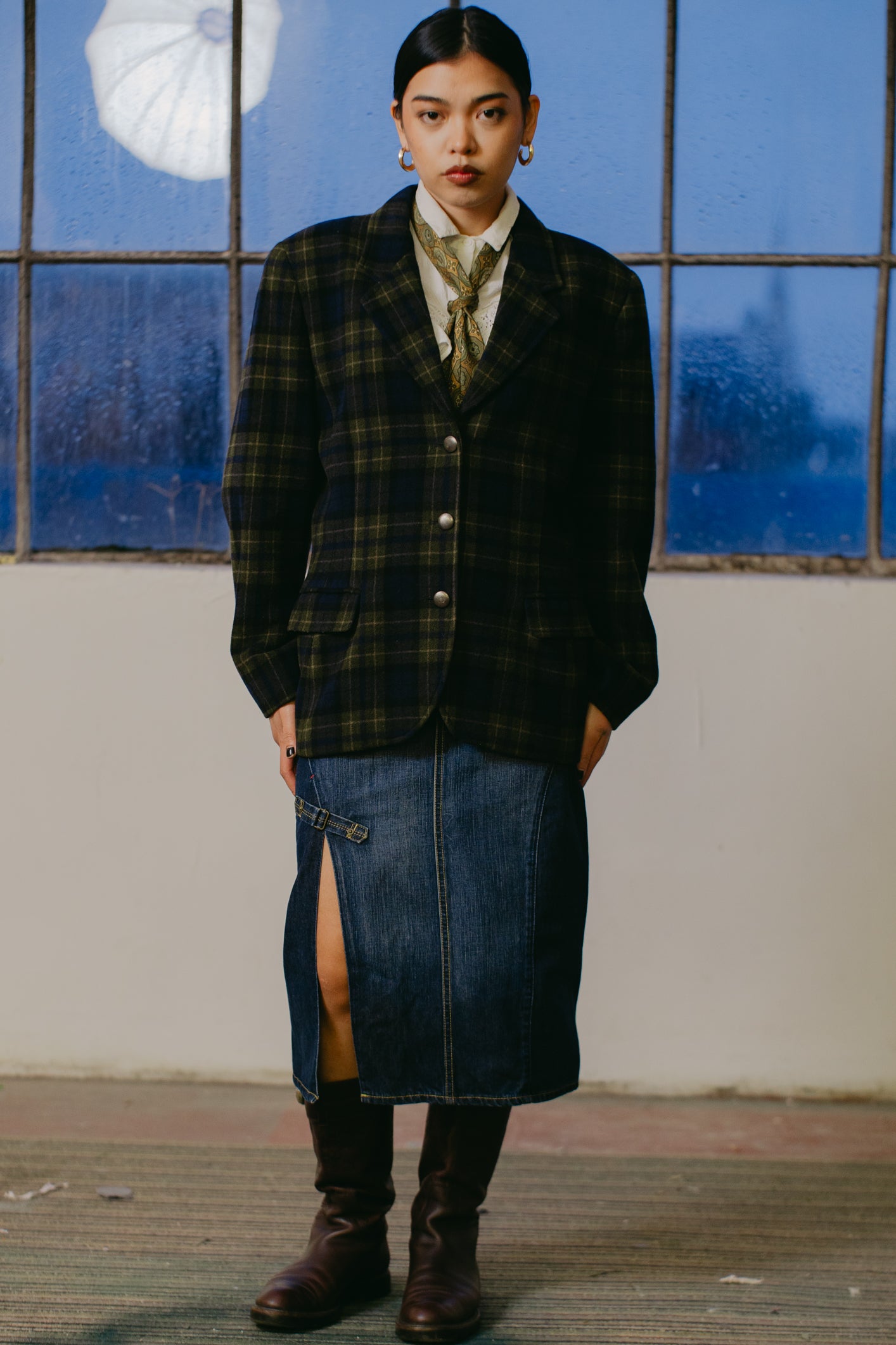 Max&Co Plaid Navy-green Blazer Jacket