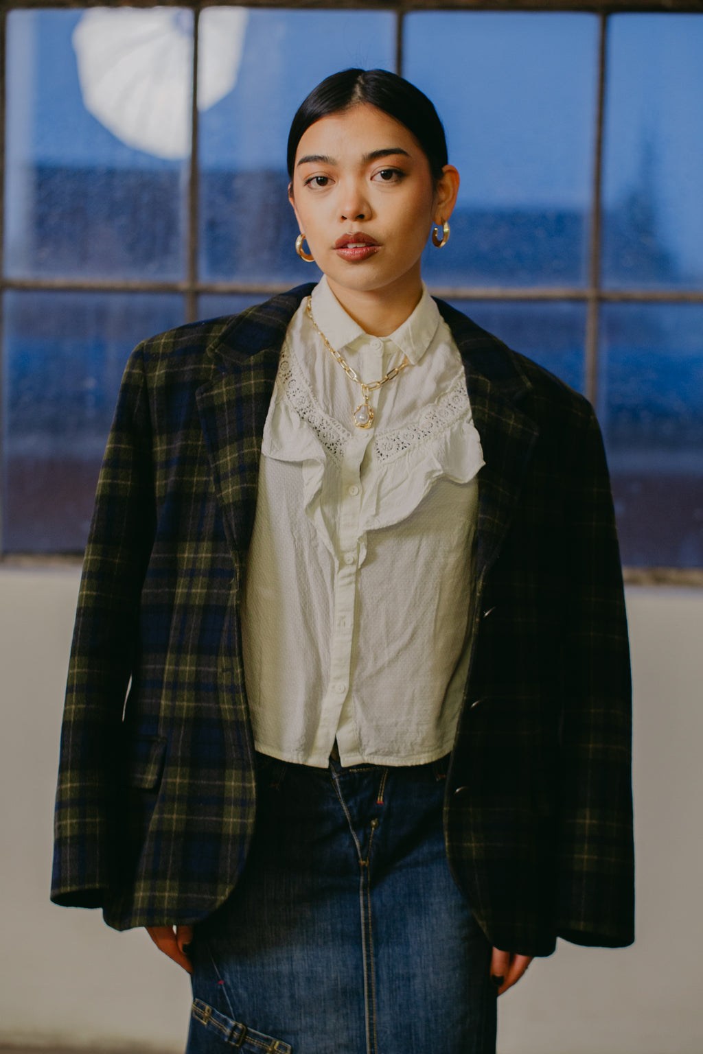 Max&Co Plaid Navy-green Blazer Jacket