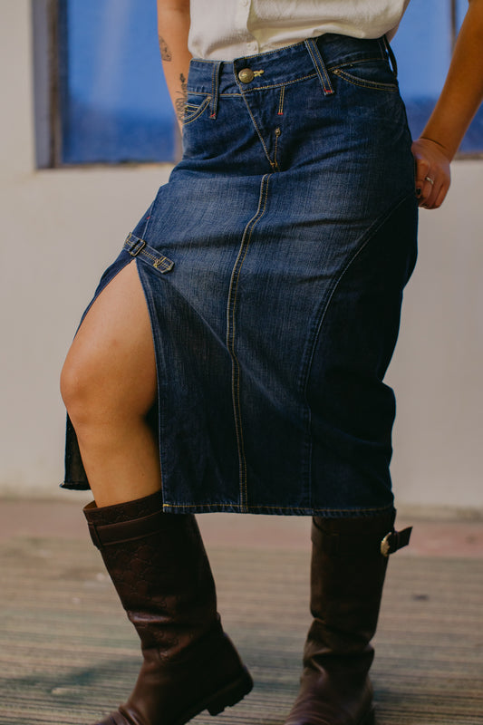 Lee Mid-Wash Denim Skirt - Size S/M UK 8/10