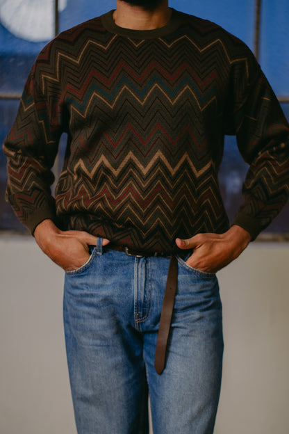 Brown knitted jumper featuring a zigzag pattern Size L UK 12