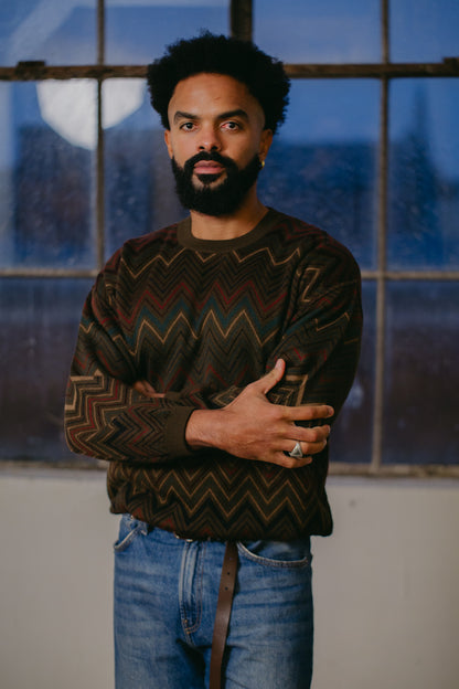 Brown knitted jumper featuring a zigzag pattern Size L UK 12