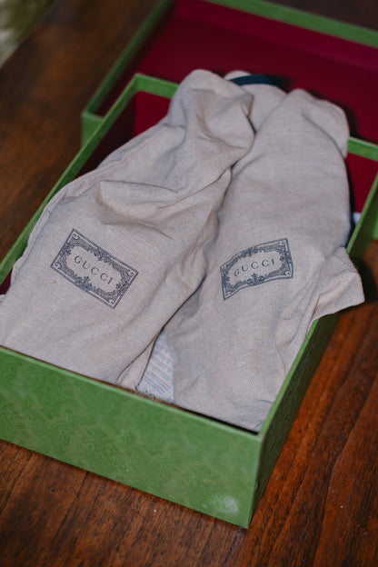 Preloved Gucci Canvas & Fur Clogs – Size EU 38 / UK 5