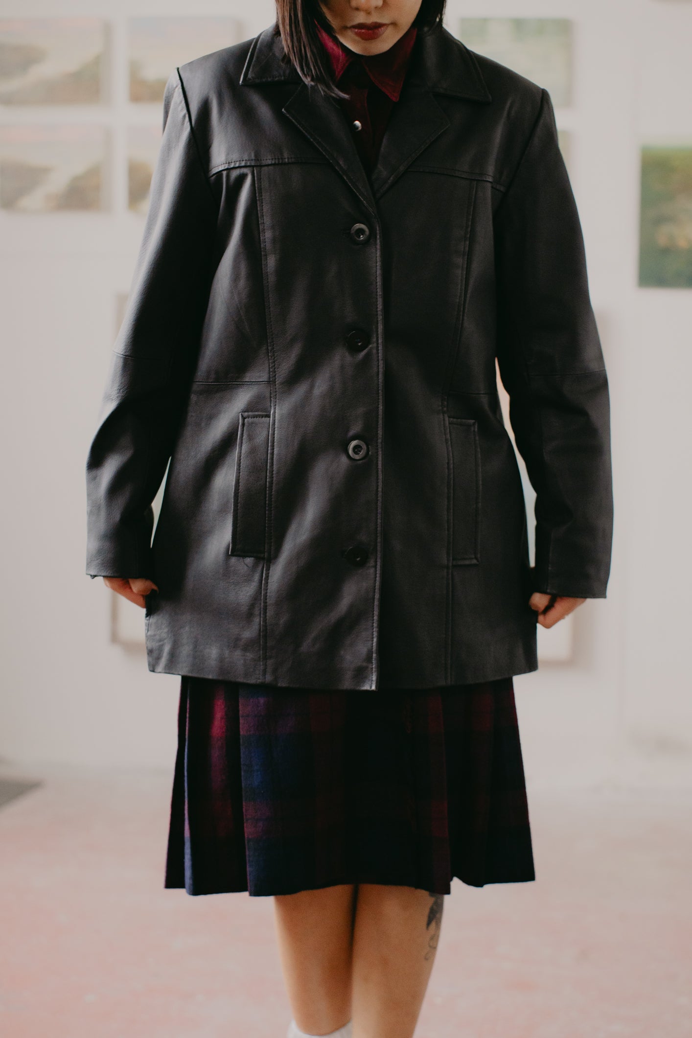 Leather Parka with Buttons Size M UK 10