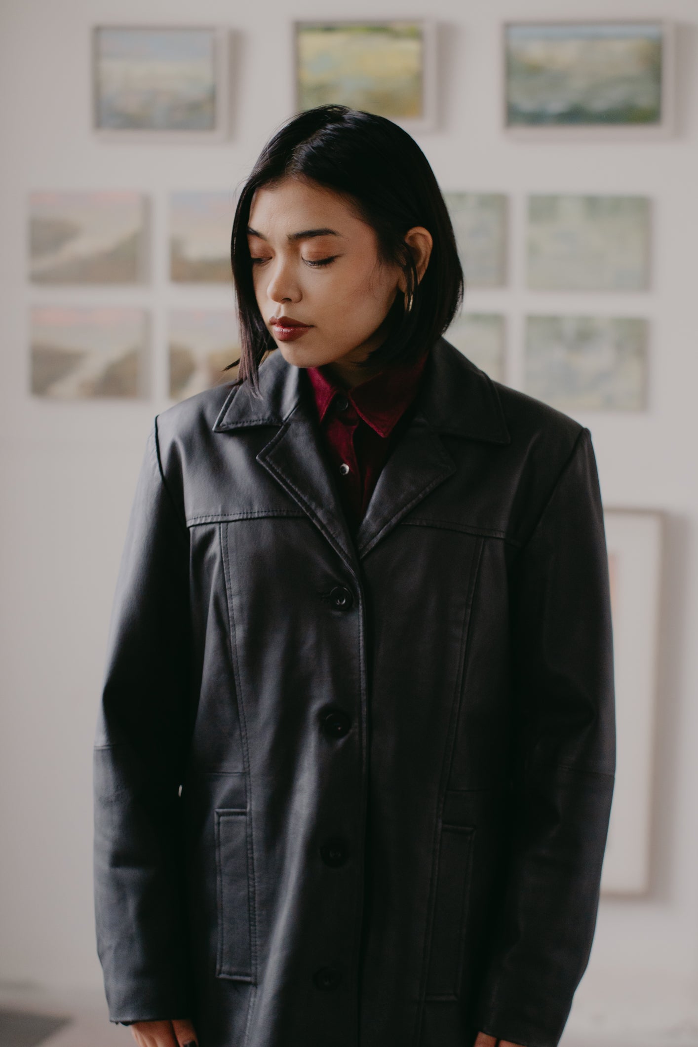 Leather Parka with Buttons Size M UK 10