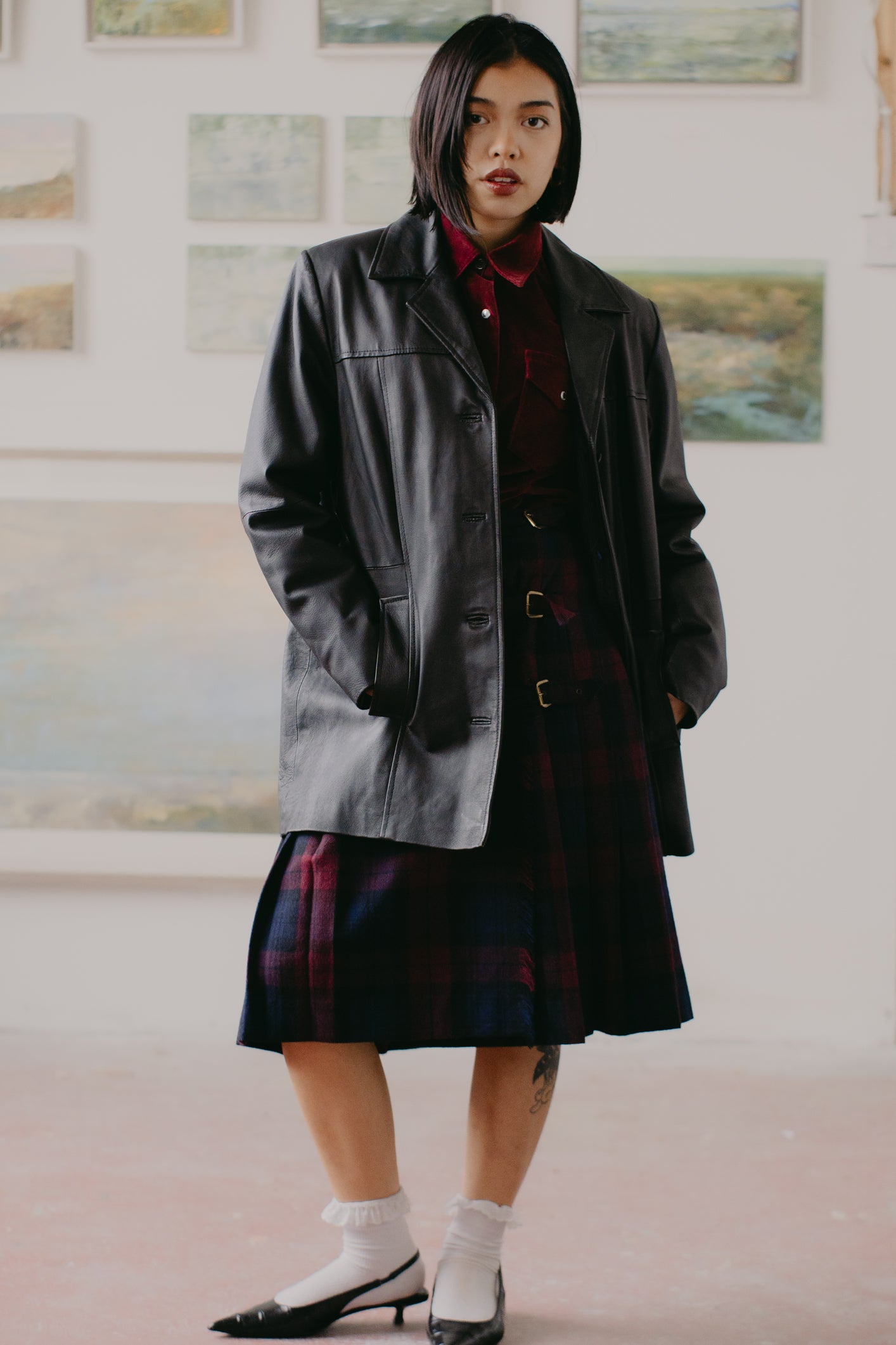 Leather Parka with Buttons Size M UK 10