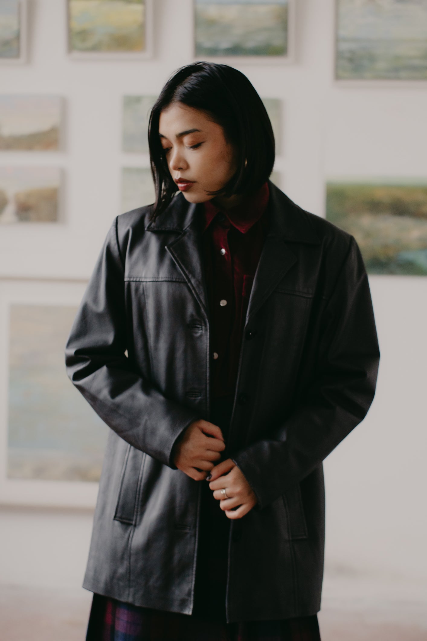 Leather Parka with Buttons Size M UK 10