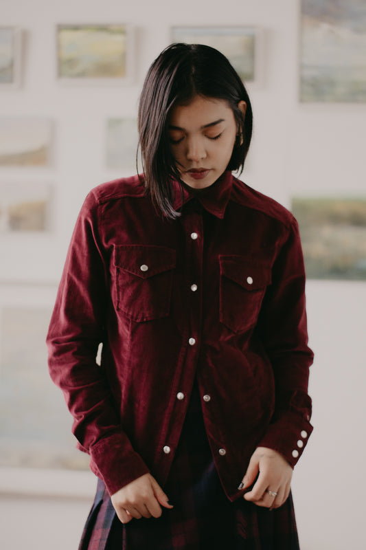 D&G Burgundy Velvet-Feel Shirt Size S UK 8