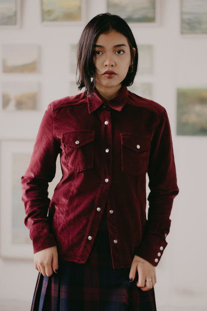 D&G Burgundy Velvet-Feel Shirt Size S UK 8