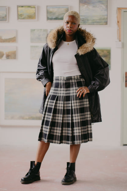 Leather Parka with fur hood Size L/XL UK 14/12