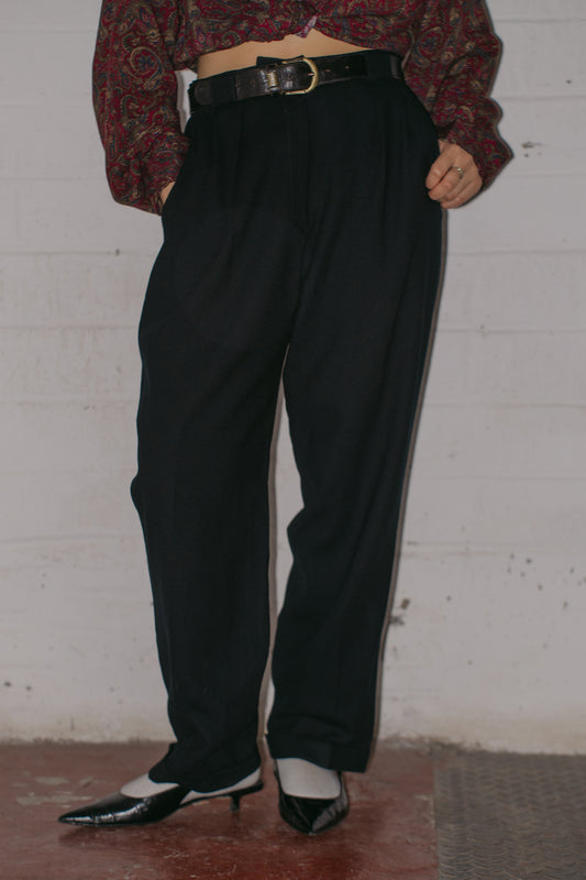 Pure Wool Black Suit Trousers in Size M UK 10