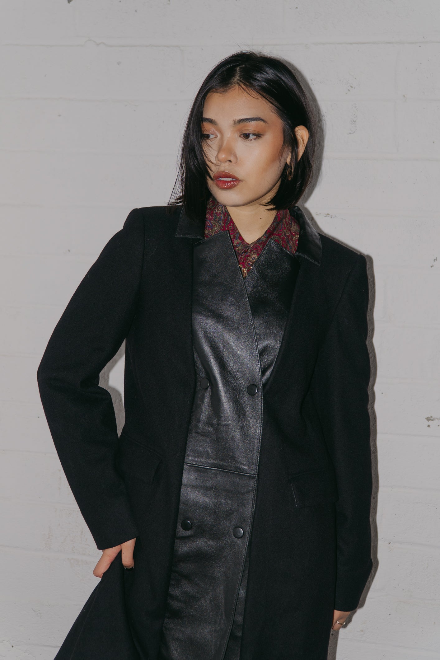 Marella Black Coat with PU Front Details Size M UK 10