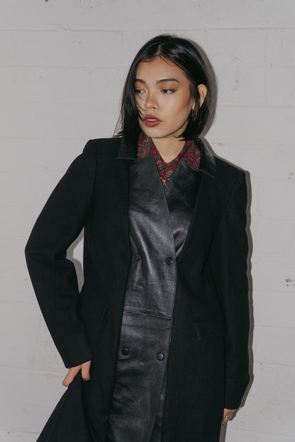 Marella Black Coat with PU Front Details Size M UK 10
