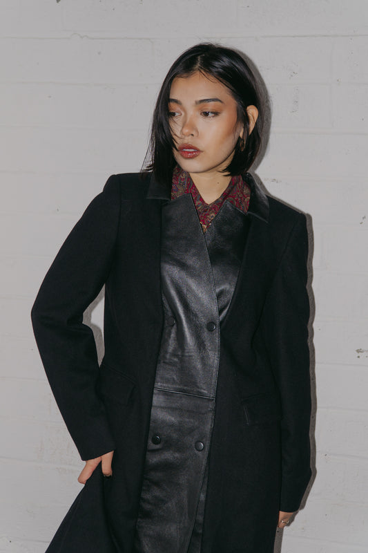 Marella Black Coat with PU Front Details Size M UK 10