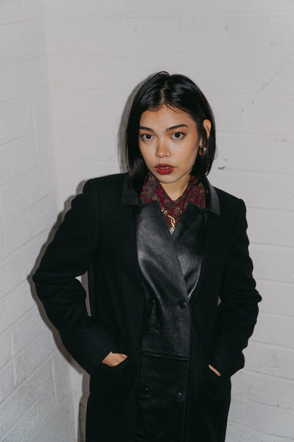 Marella Black Coat with PU Front Details Size M UK 10