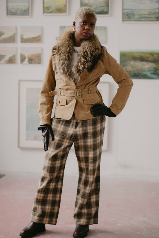 Tartan wool straight trousers size L UK 12 EU 40