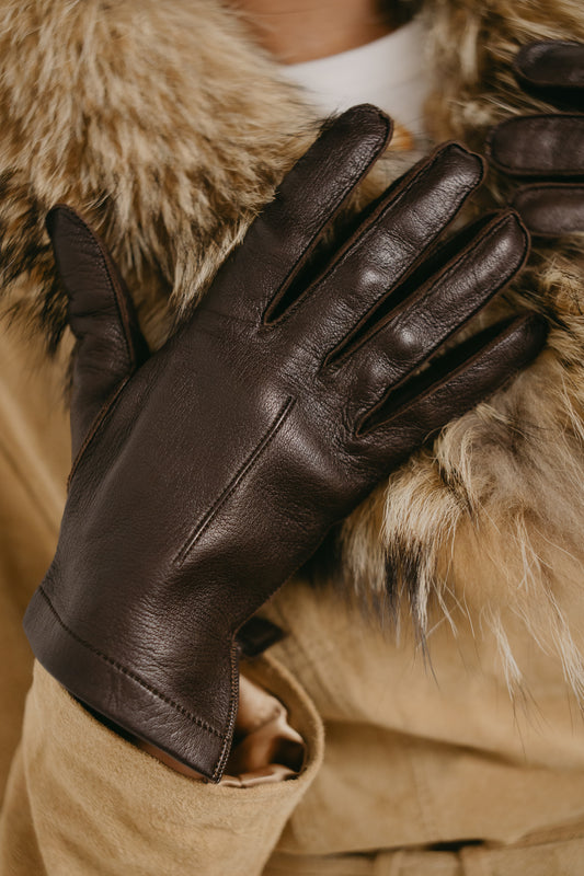 Vintage Italian Brown Leather Gloves Size L