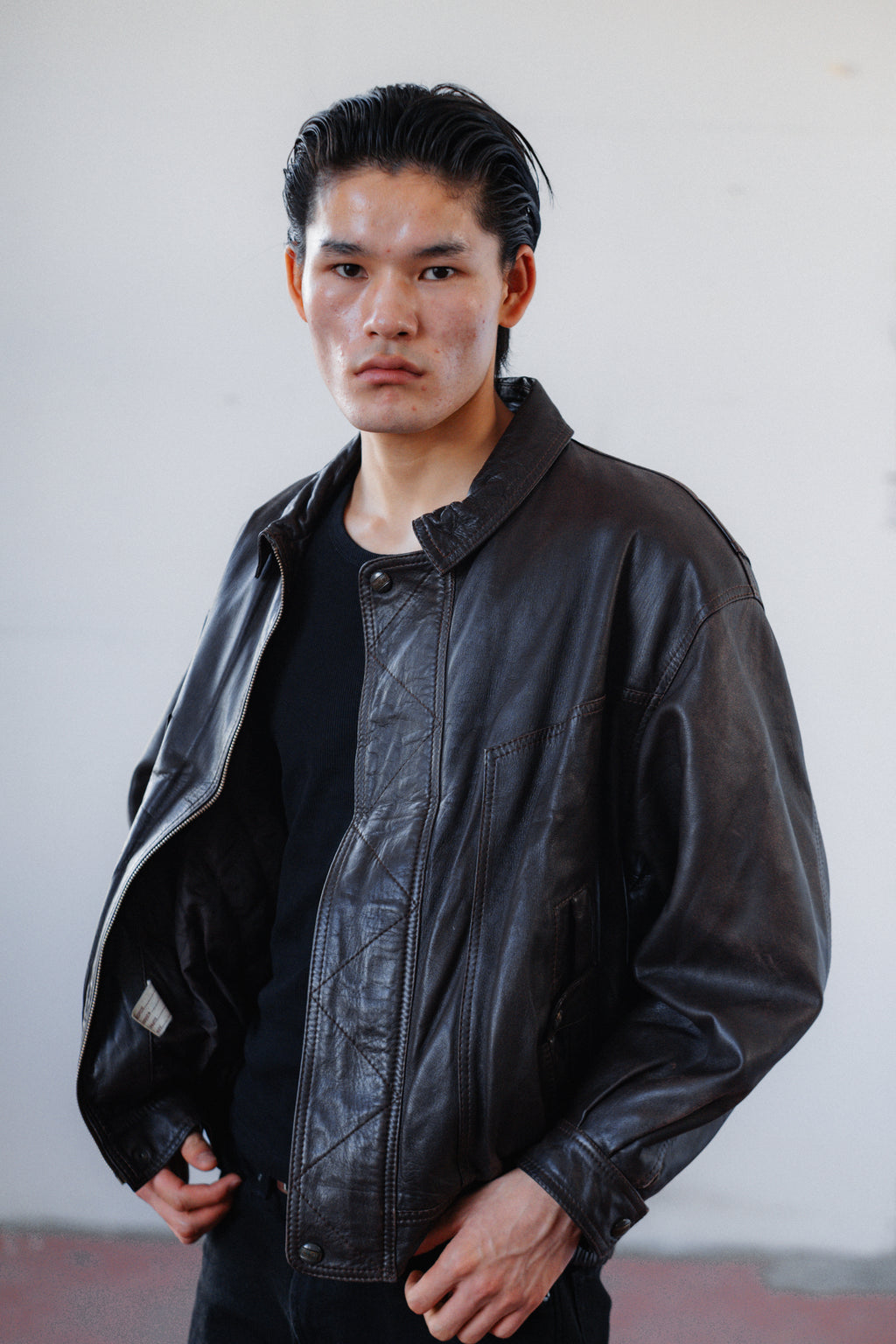 Chocolate Brown Leather Bomber Jacket