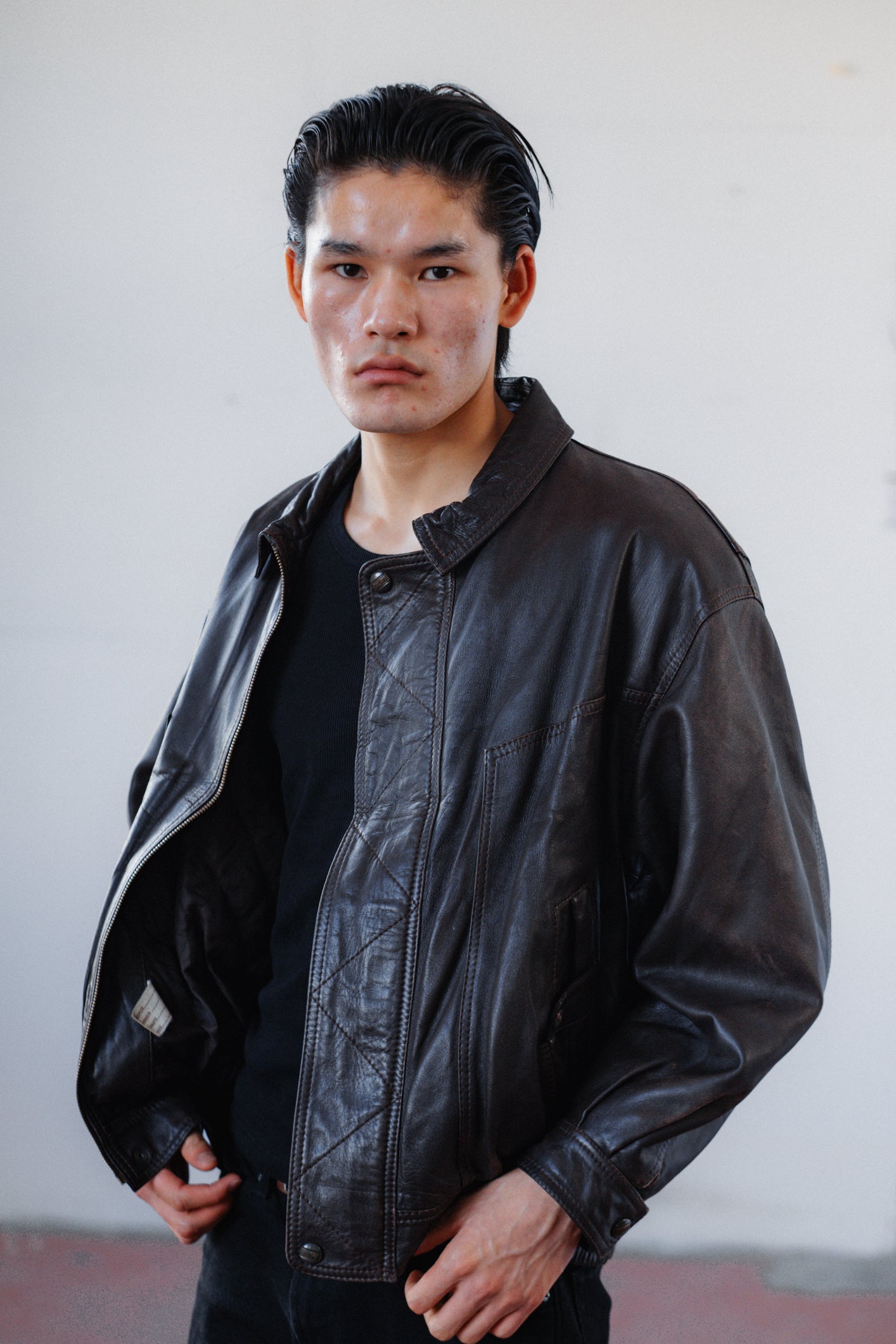 Chocolate Brown Leather Bomber Jacket