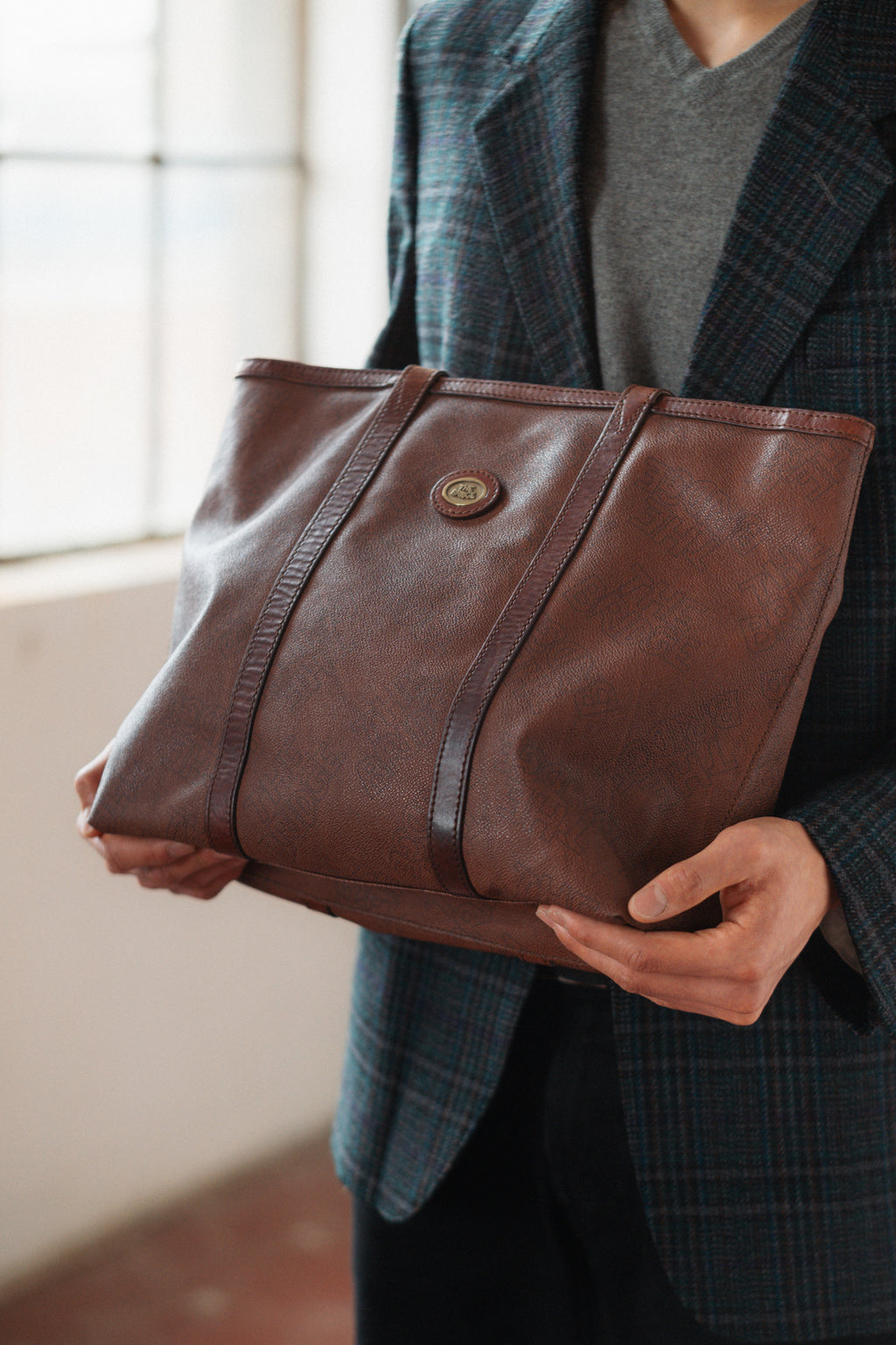 "The Bridge" Leather Mahogany Tote Bag