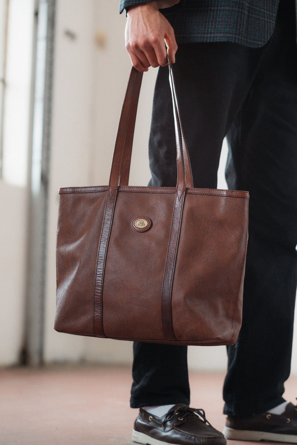 "The Bridge" Leather Mahogany Tote Bag