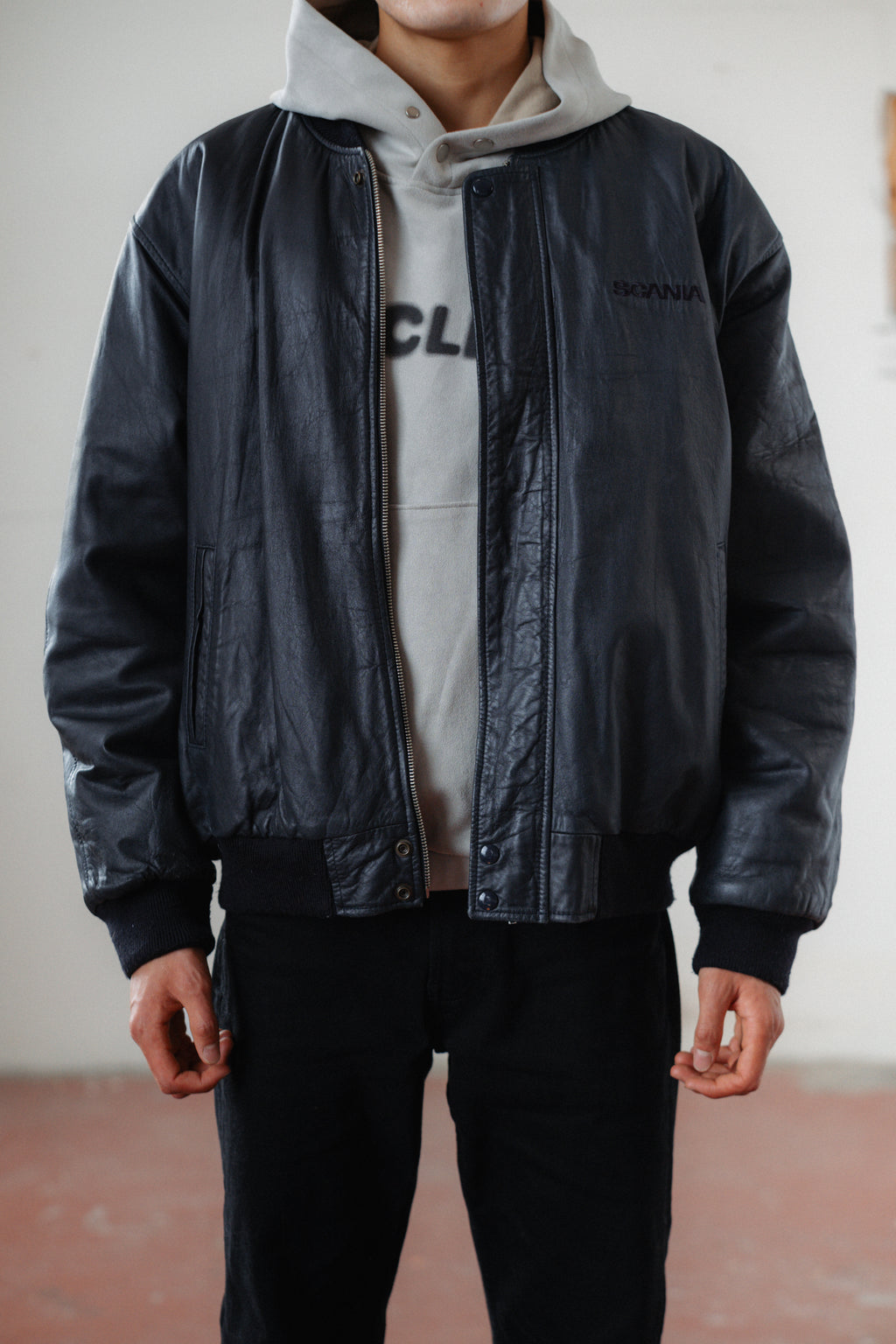 Navy Bomber Genuine Leather