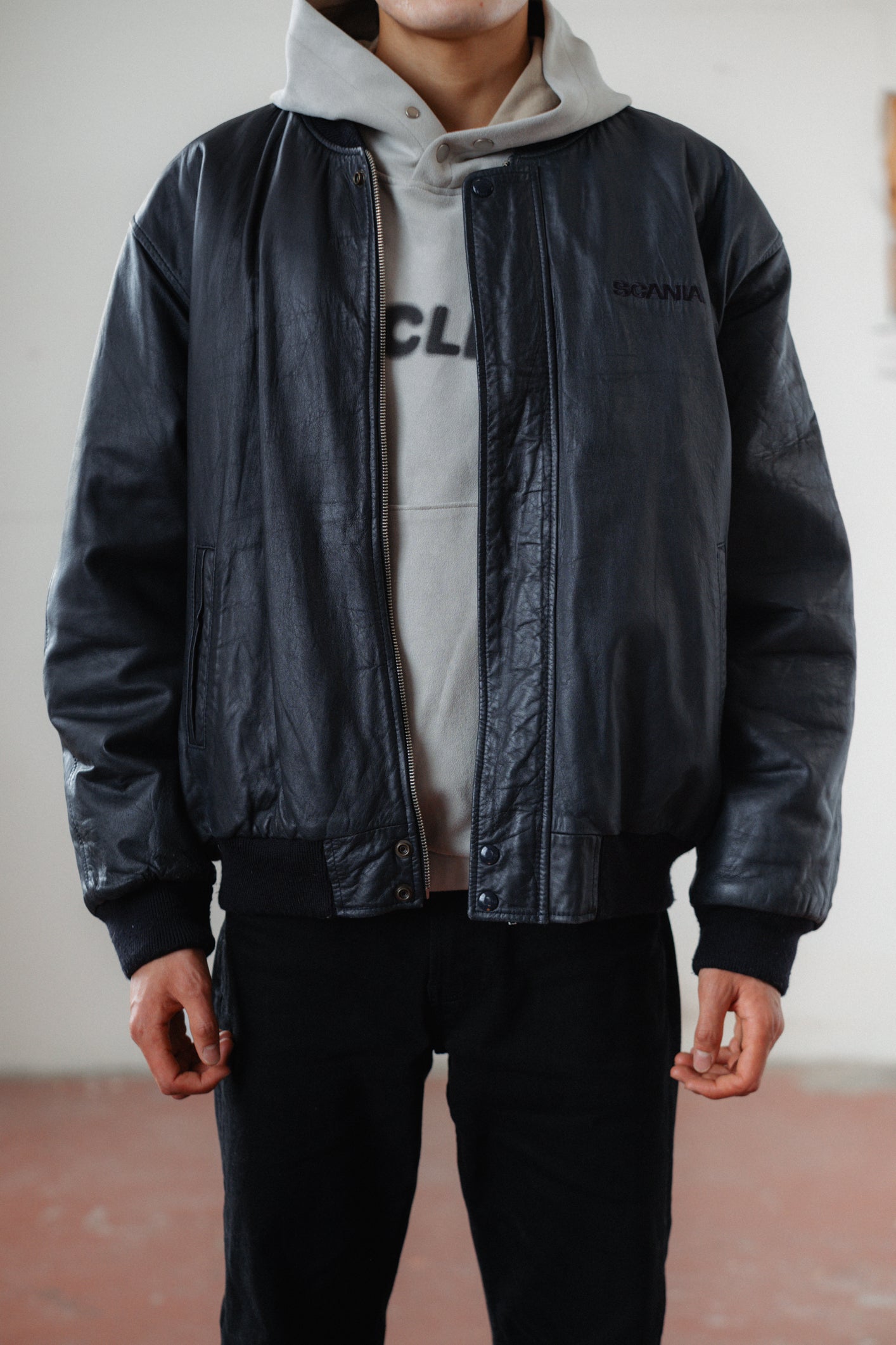Navy Bomber Genuine Leather